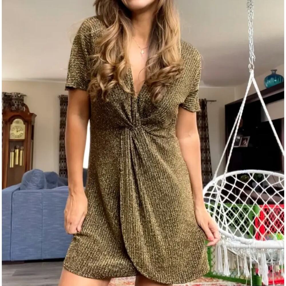 Show Me Your Mumu Gold Black Cocktail Mini Dress LARGE Party Metallic Sexy $154